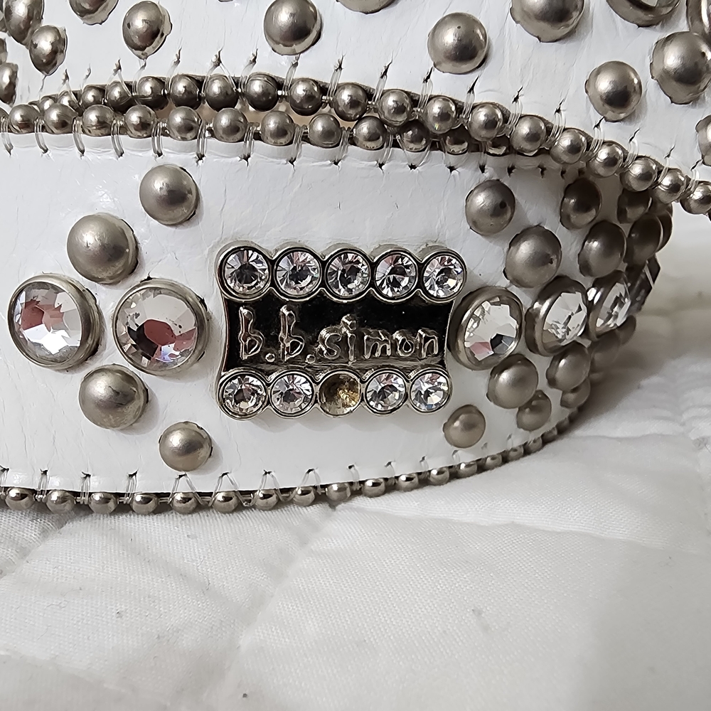 B.B. Simon White and Silver Studded Belt - Picture 3 of 7